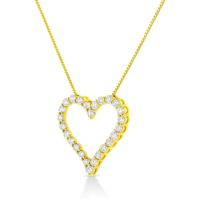 14K Yellow Gold Plated .925 Sterling Silver 2.00 Cttw Shared Prong - Set Round Brilliant - Cut Diamond Open Heart 18" Pendant Necklace (K - L Color, I2 - I3 Clarity) - Jaazi Intl