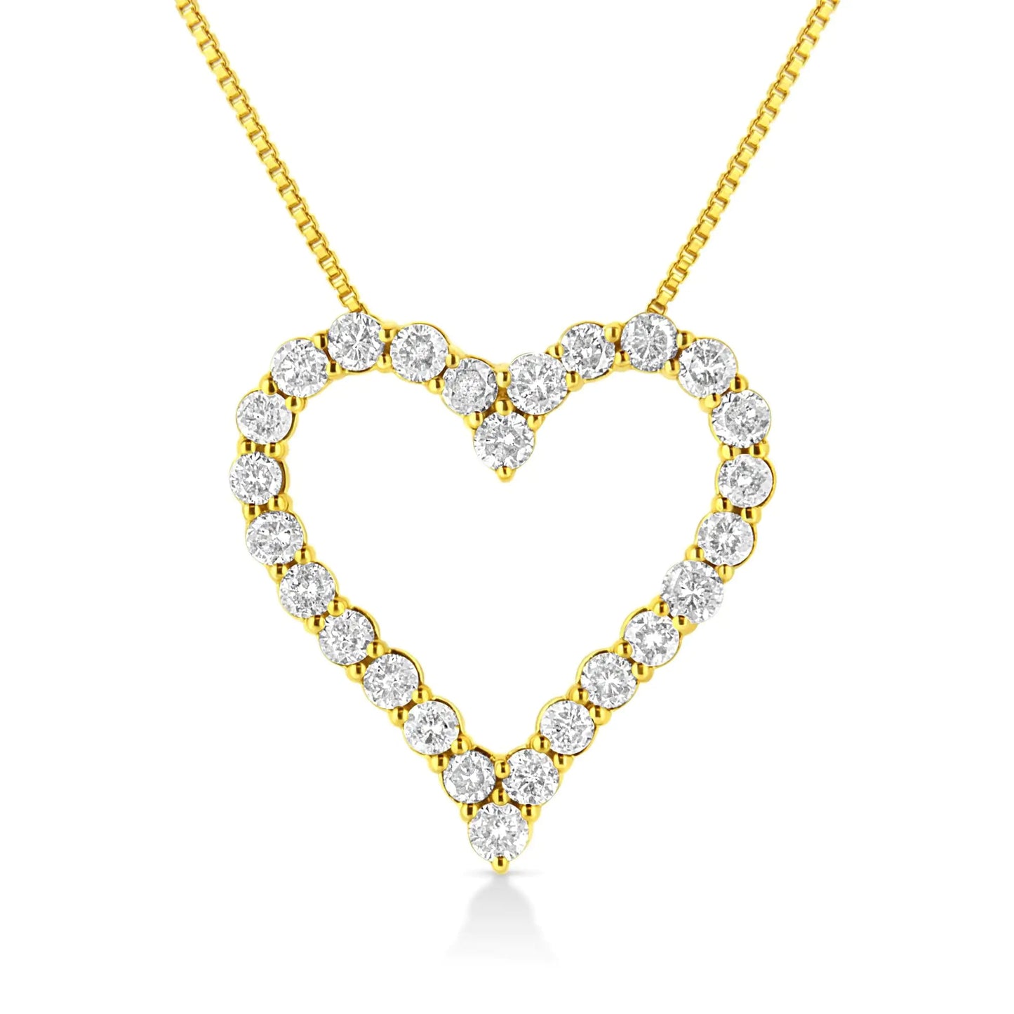 14K Yellow Gold Plated .925 Sterling Silver 2.00 Cttw Shared Prong - Set Round Brilliant - Cut Diamond Open Heart 18" Pendant Necklace (K - L Color, I2 - I3 Clarity) - Jaazi Intl