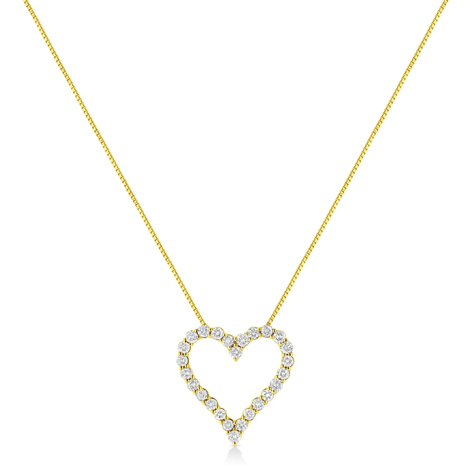 14K Yellow Gold Plated .925 Sterling Silver 2.00 Cttw Shared Prong - Set Round Brilliant - Cut Diamond Open Heart 18" Pendant Necklace (K - L Color, I2 - I3 Clarity) - Jaazi Intl