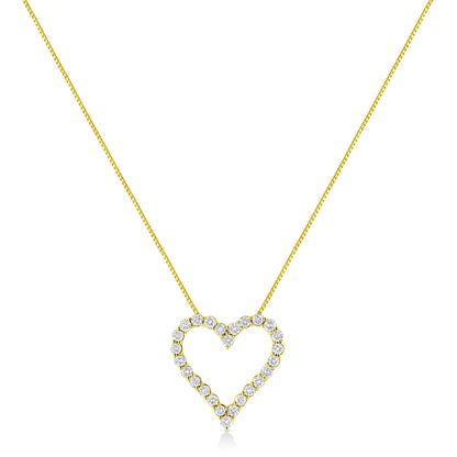 14K Yellow Gold Plated .925 Sterling Silver 2.00 Cttw Shared Prong - Set Round Brilliant - Cut Diamond Open Heart 18" Pendant Necklace (K - L Color, I2 - I3 Clarity) - Jaazi Intl