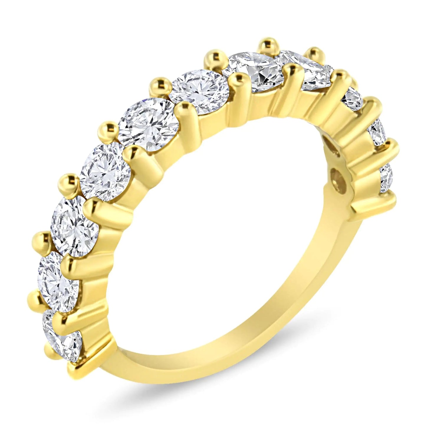 14K Yellow Gold Plated .925 Sterling Silver 2.00 Cttw Shared Prong Set Round - Diamond 11 Stone Band Ring (J - K Color, I1 - I2 Clarity) - Jaazi Intl