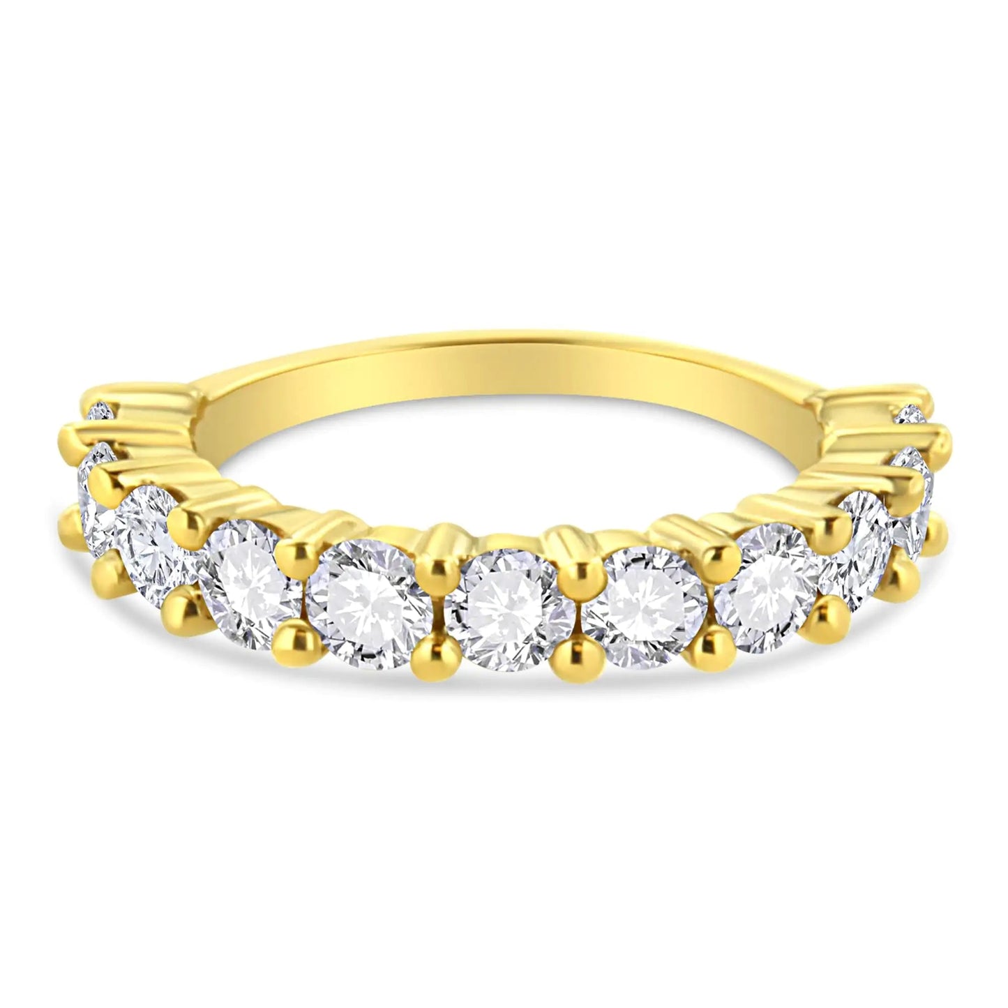 14K Yellow Gold Plated .925 Sterling Silver 2.00 Cttw Shared Prong Set Round - Diamond 11 Stone Band Ring (J - K Color, I1 - I2 Clarity) - Jaazi Intl