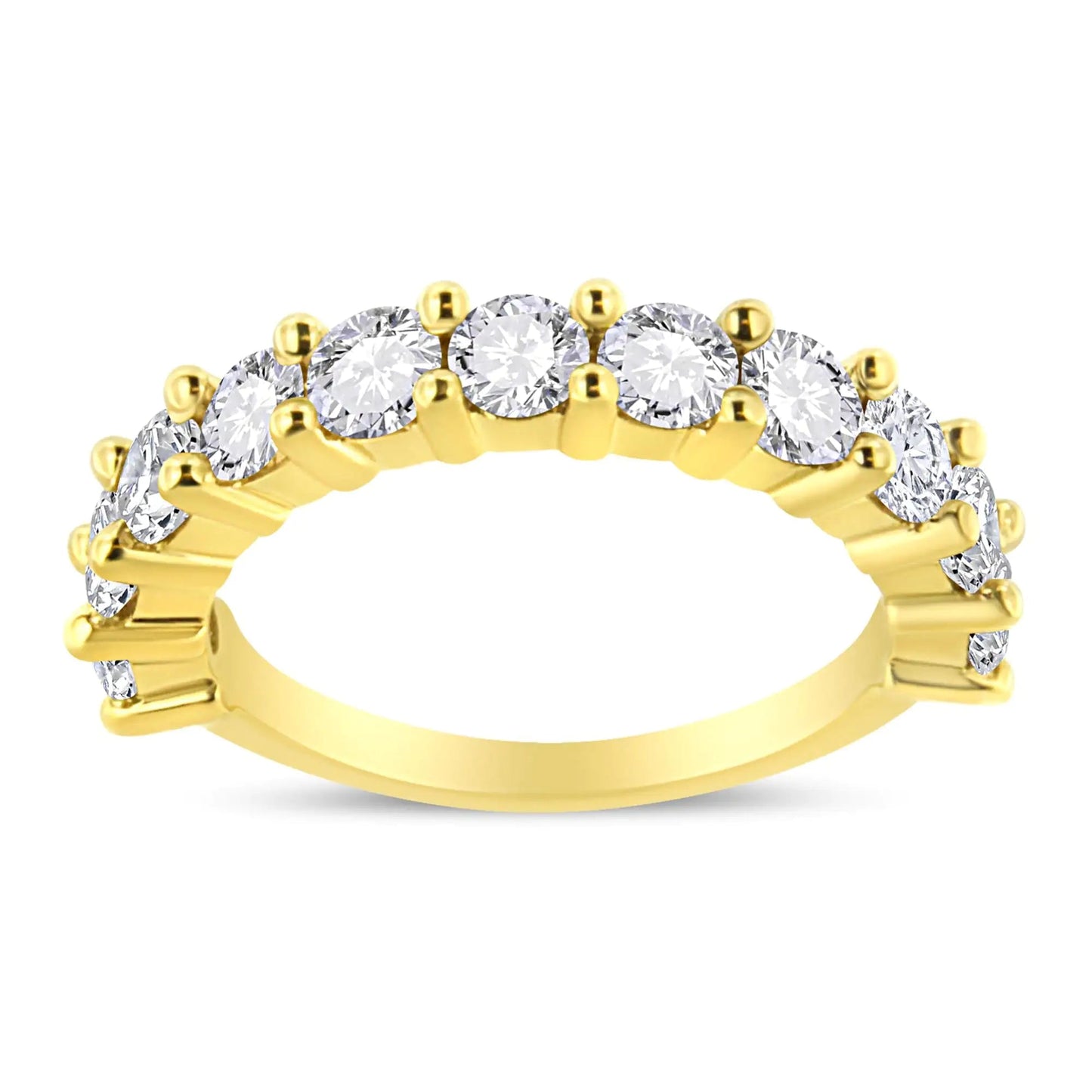 14K Yellow Gold Plated .925 Sterling Silver 2.00 Cttw Shared Prong Set Round - Diamond 11 Stone Band Ring (J - K Color, I1 - I2 Clarity) - Jaazi Intl