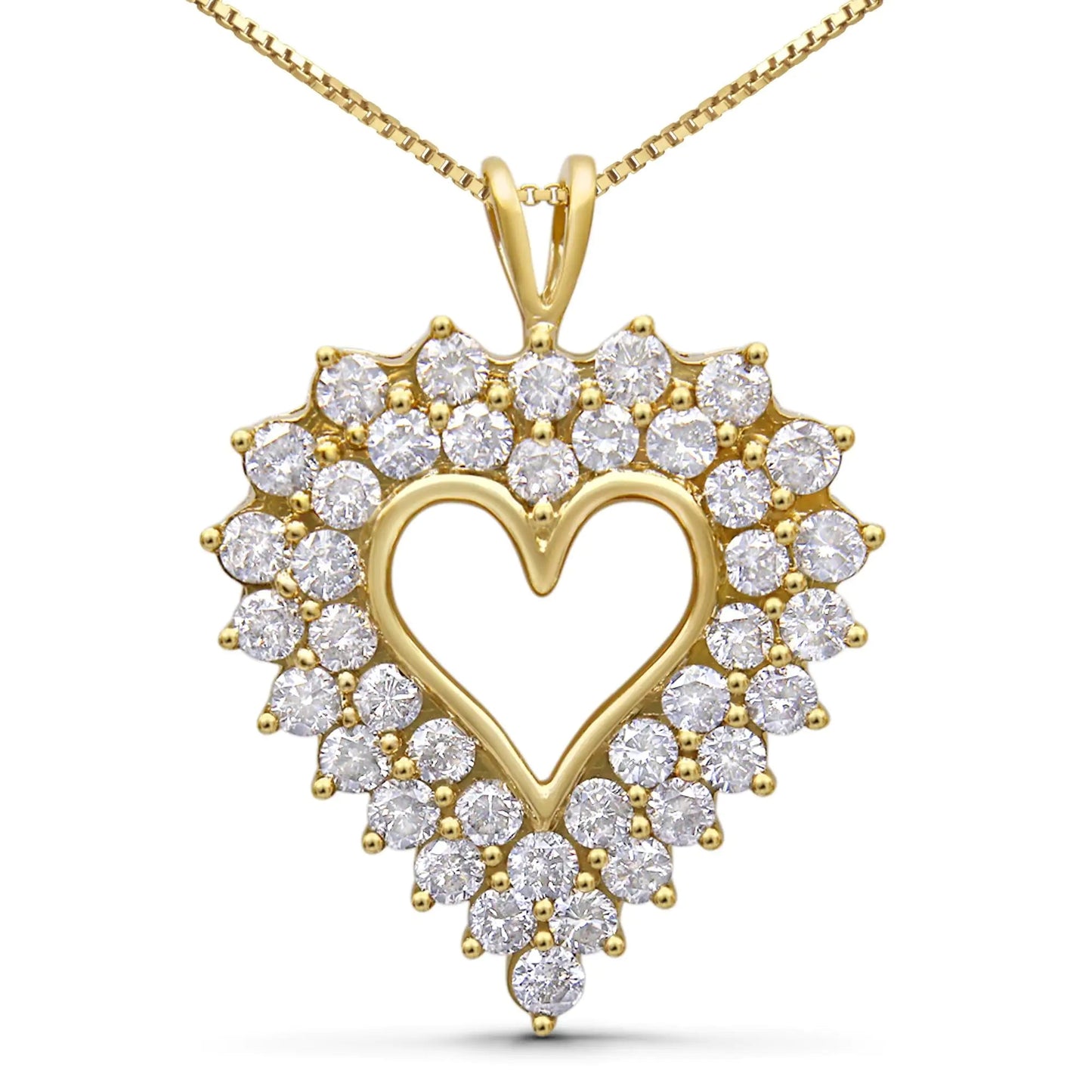 14K Yellow Gold Plated .925 Sterling Silver 4.0 Cttw Diamond Shadow Frame Heart 18" Pendant Necklace (J - K Color, I1 - I2 Clarity) - Jaazi Intl