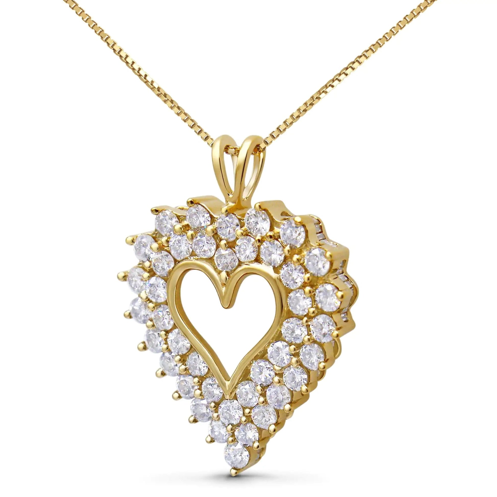 14K Yellow Gold Plated .925 Sterling Silver 4.0 Cttw Diamond Shadow Frame Heart 18" Pendant Necklace (J - K Color, I1 - I2 Clarity) - Jaazi Intl