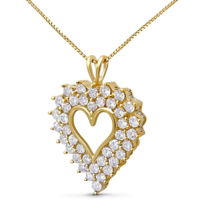 14K Yellow Gold Plated .925 Sterling Silver 4.0 Cttw Diamond Shadow Frame Heart 18" Pendant Necklace (J - K Color, I1 - I2 Clarity) - Jaazi Intl