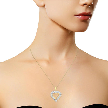 14K Yellow Gold Plated .925 Sterling Silver 4.0 Cttw Diamond Two Row Open Heart 18" Pendant Necklace (K - L Color, I1 - I2 Clarity) - Jaazi Intl