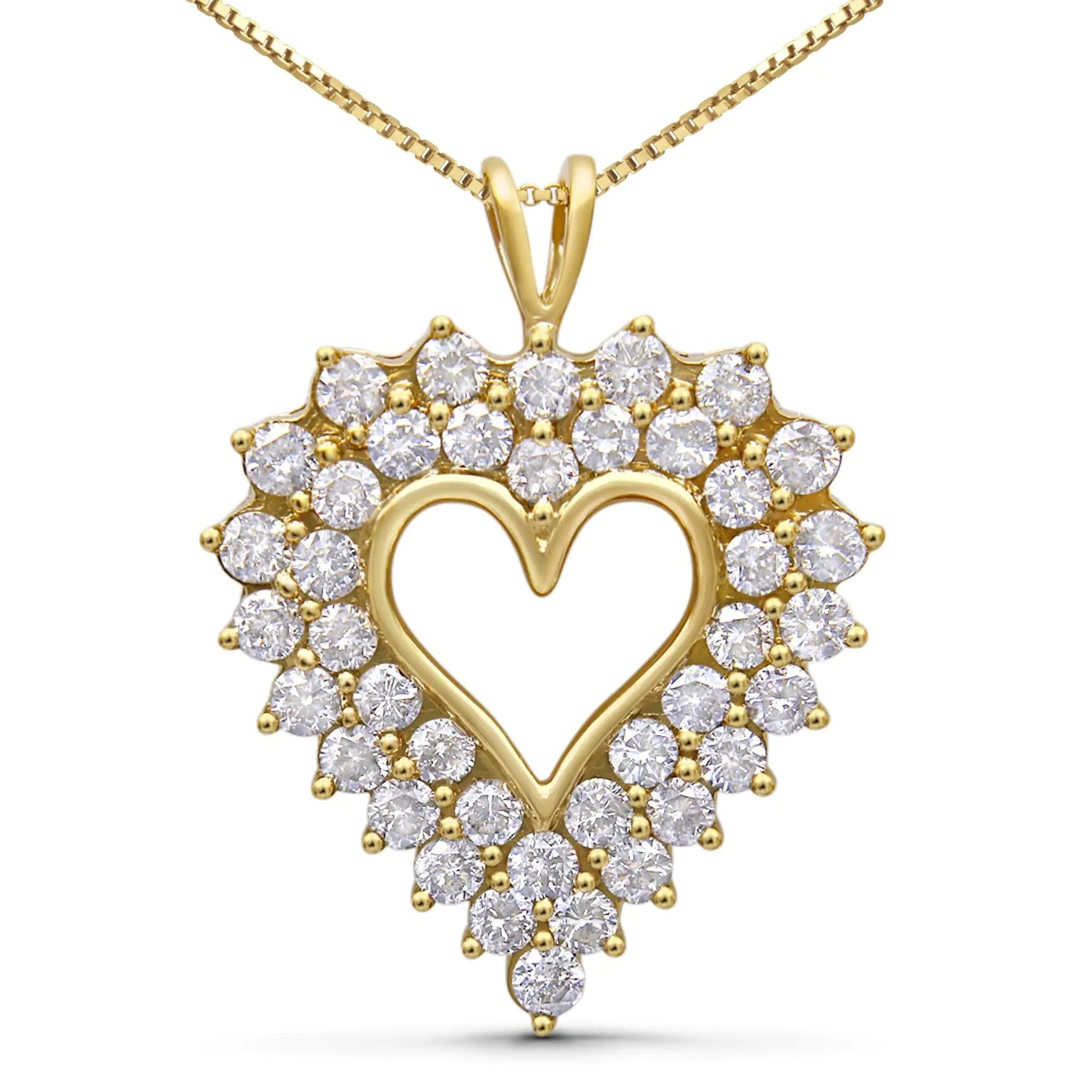 14K Yellow Gold Plated .925 Sterling Silver 4.0 Cttw Diamond Two Row Open Heart 18" Pendant Necklace (K - L Color, I1 - I2 Clarity) - Jaazi Intl