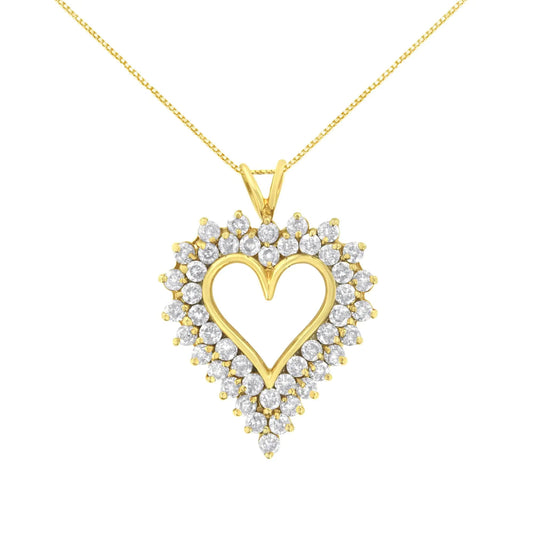 14K Yellow Gold Plated .925 Sterling Silver 4.0 cttw Prong Set, Round - Cut Diamond Heart 18" Pendant (K - L Color, I1 - I2 Clarity) - Jaazi Intl