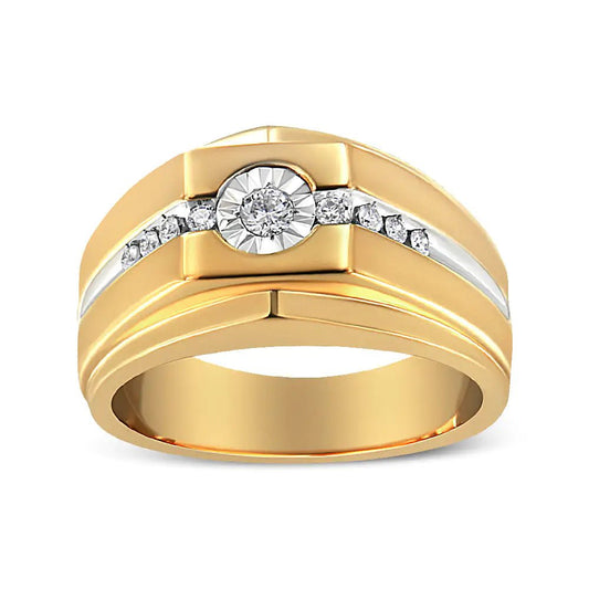 14K Yellow Gold Plated .925 Sterling Silver Miracle - Set 1/5 Cttw Diamond Men's Band Ring (I - J Color, I3 Clarity) - Jaazi Intl