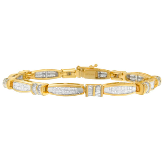 14K Yellow Gold Princess and Baguette Cut Diamond Beaded Bracelet (3.00 cttw, H - I Color, SI1 - SI2 Clarity) - Jaazi Intl