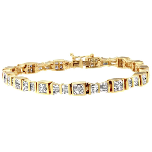 14K Yellow Gold Princess and Baguette Cut Diamond Bow Bracelet (5 3/4 cttw, H - I Color, SI1 - SI2 Clarity) - Jaazi Intl