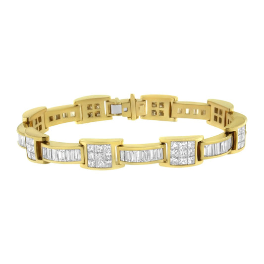 14K Yellow Gold Princess and Baguette - Cut Diamond Box - Link Bracelet(10.75 cttw,G - H Color,VS2 - SI1 Clarity) - Jaazi Intl