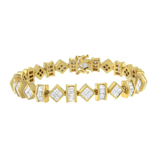 14K Yellow Gold Princess and Baguette Diamond Modern Link Bracelet(7.50 cttw,G - H Color,VS1 - VS2 Clarity) - Jaazi Intl