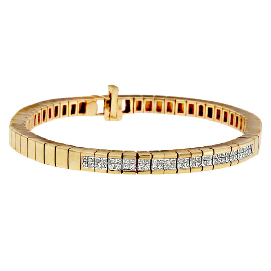 14K Yellow Gold Princess - Cut Diamond Banded Bracelet (1.10 cttw, G - H Color, SI1 - SI2 Clarity) - Jaazi Intl