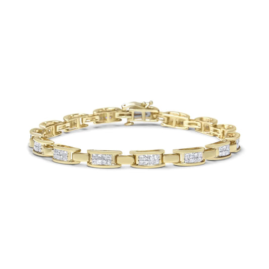 14K Yellow Gold Princess - Cut Diamond Links of Love Bracelet (2.00 cttw, H - I Color, SI2 - I1 Clarity) - Jaazi Intl