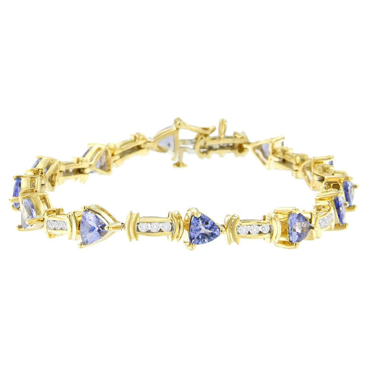 14K Yellow Gold Round - Cut Diamond and Tanzanite Bracelet (5.15 cttw, H - I Color, SI2 - I1 Clarity) - Jaazi International