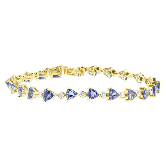 14K Yellow Gold Round - Cut Diamond and Tanzanite Bracelet (8.30 cttw, H - I Color, SI1 - SI2 Clarity) - Jaazi Intl