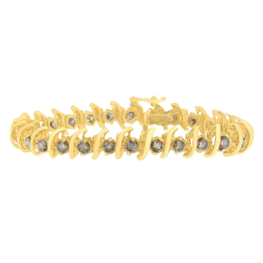 14K Yellow Gold Round - Cut Diamond 'S' Bracelet (6.00 cttw, Brown Color, I1 - I2 Clarity) - Jaazi Intl