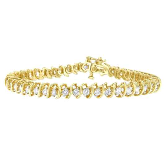 14K Yellow Gold Round Cut Diamond Spiral Link Bracelet (3.00 cttw, H - I Color, SI2 - I1 Clarity) - Jaazi International