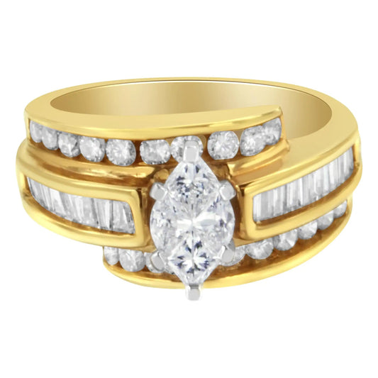 14KT Two - Toned Diamond Cocktail Ring (1 1/3 cttw, H - I Color, SI1 - SI2 Clarity) - Jaazi Intl