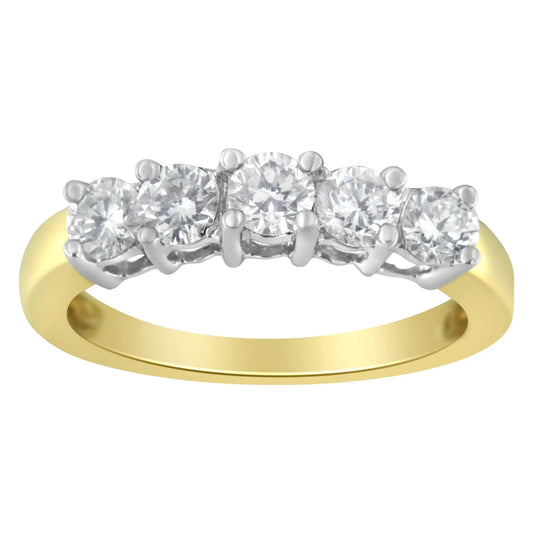 14KT Two Toned Gold 5 Stone Diamond Ring (1 cttw, H - I Color, SI1 - SI2 Clarity) - Jaazi Intl