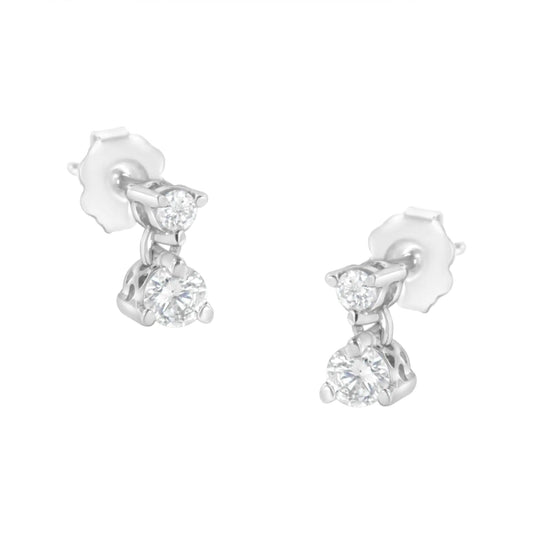 14KT White Gold 1/2 cttw Double Diamond Dangle Stud Earrings (H - I, I1 - I2) - Jaazi Intl