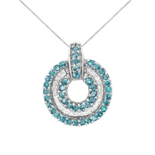 14KT White Gold 1/2 cttw Treated Blue Diamond Round Pendant Necklace (I - J, I1 - I2) - Jaazi Intl