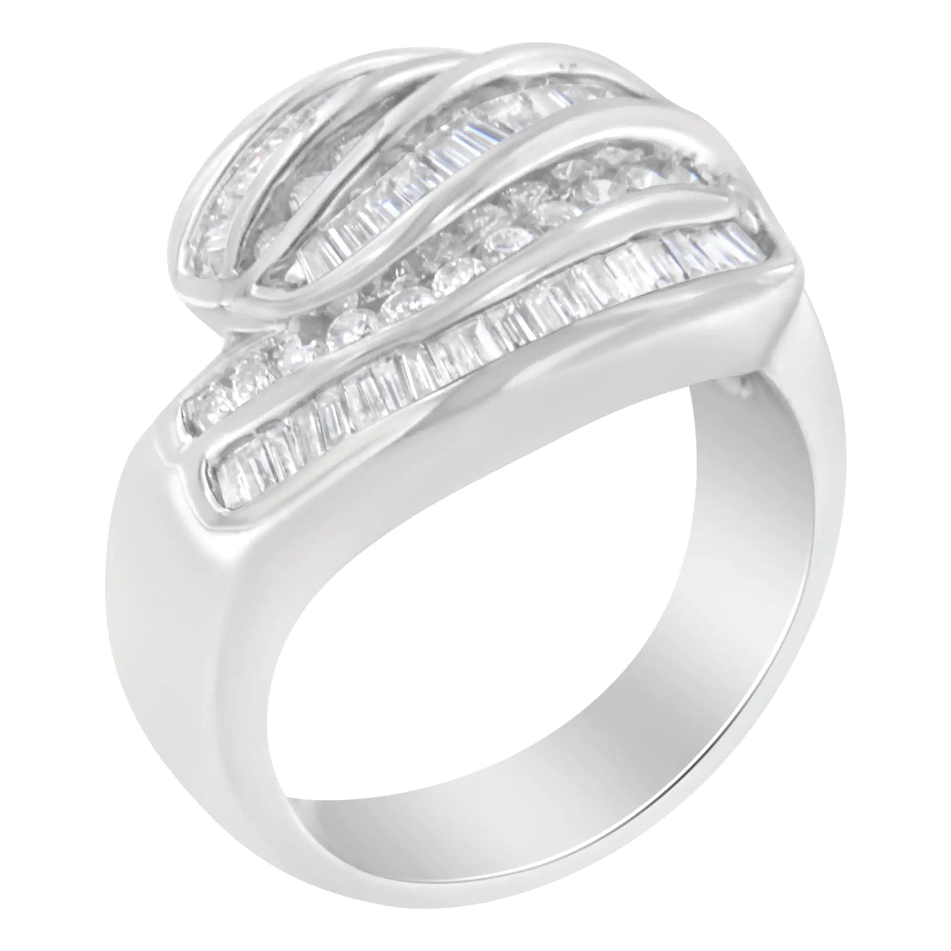 14KT White Gold Diamond Bypass Band Ring (1 cttw, H - I Color, SI1 - SI2 Clarity) - Jaazi Intl