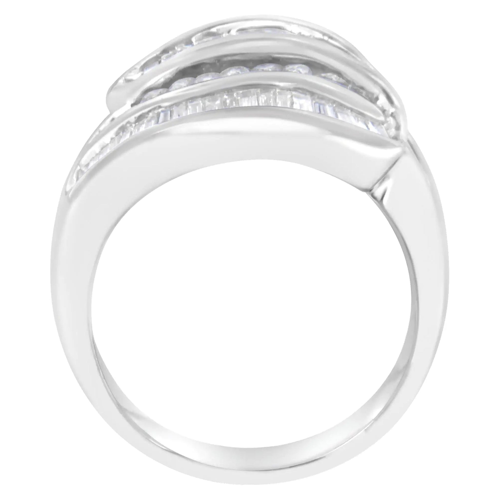 14KT White Gold Diamond Bypass Band Ring (1 cttw, H - I Color, SI1 - SI2 Clarity) - Jaazi Intl