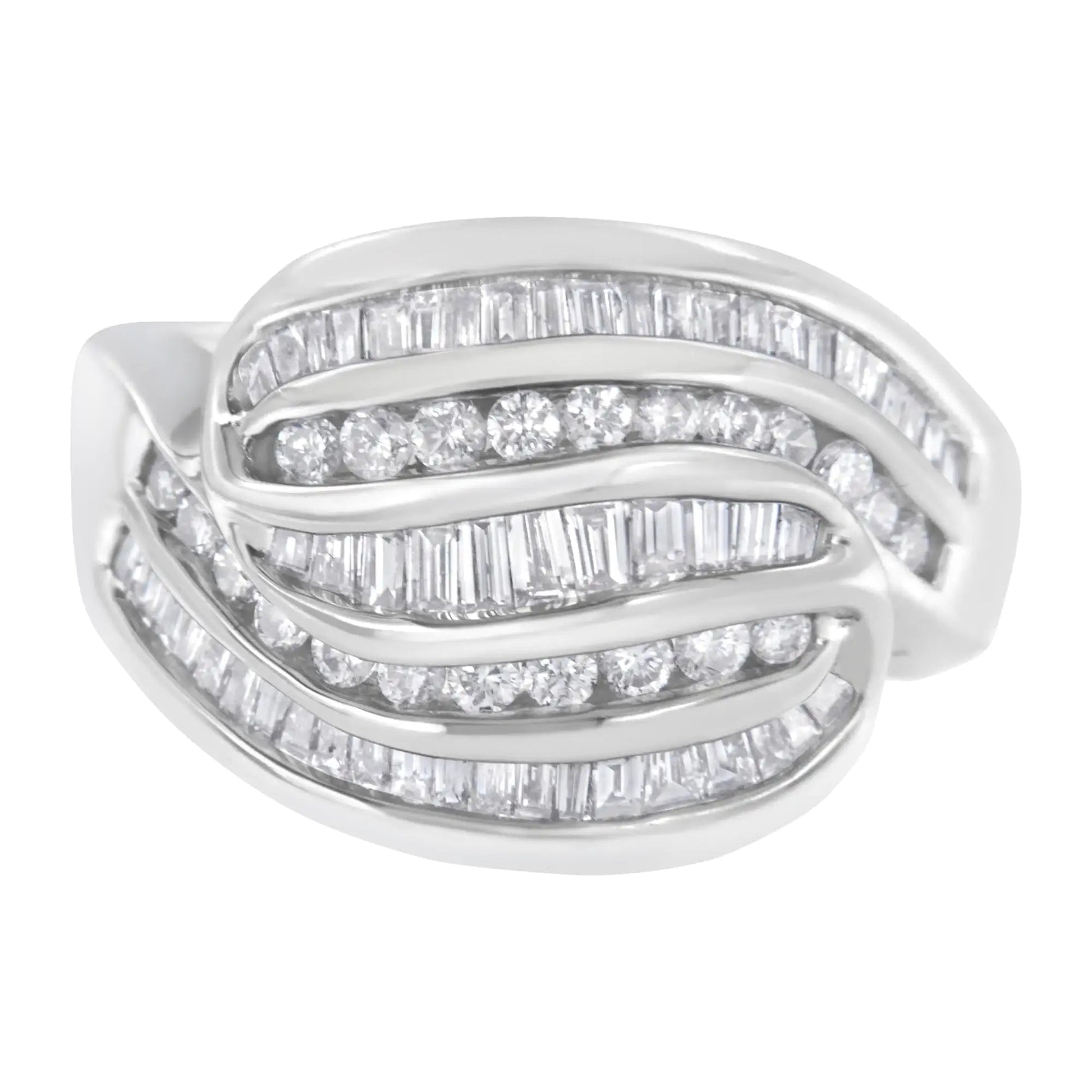 14KT White Gold Diamond Bypass Band Ring (1 cttw, H - I Color, SI1 - SI2 Clarity) - Jaazi Intl