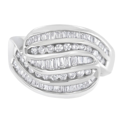 14KT White Gold Diamond Bypass Band Ring (1 cttw, H - I Color, SI1 - SI2 Clarity) - Jaazi Intl