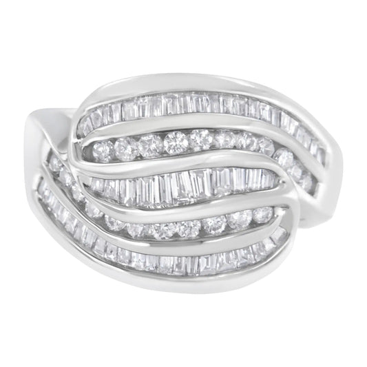 14KT White Gold Diamond Bypass Band Ring (1 cttw, H - I Color, SI1 - SI2 Clarity) - Jaazi International