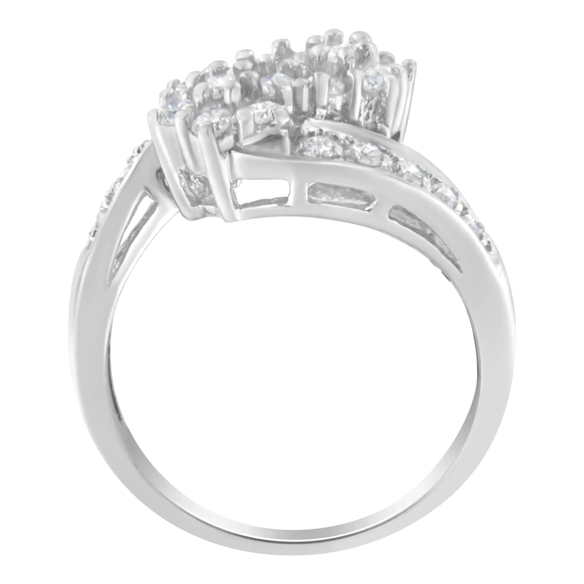 14KT White Gold Diamond Cluster Ring Band (7/8 cttw, H - I Color, I1 - I2 Clarity) - Jaazi Intl