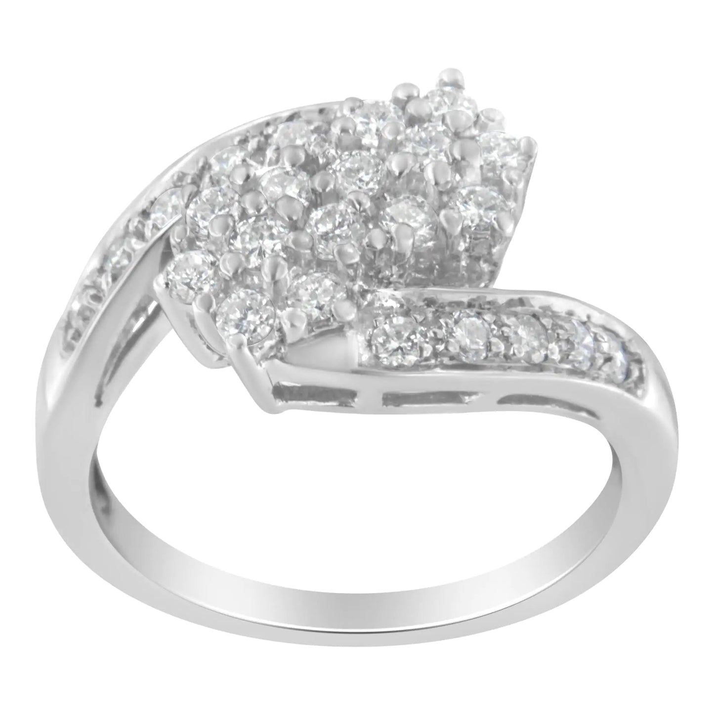 14KT White Gold Diamond Cluster Ring Band (7/8 cttw, H - I Color, I1 - I2 Clarity) - Jaazi Intl