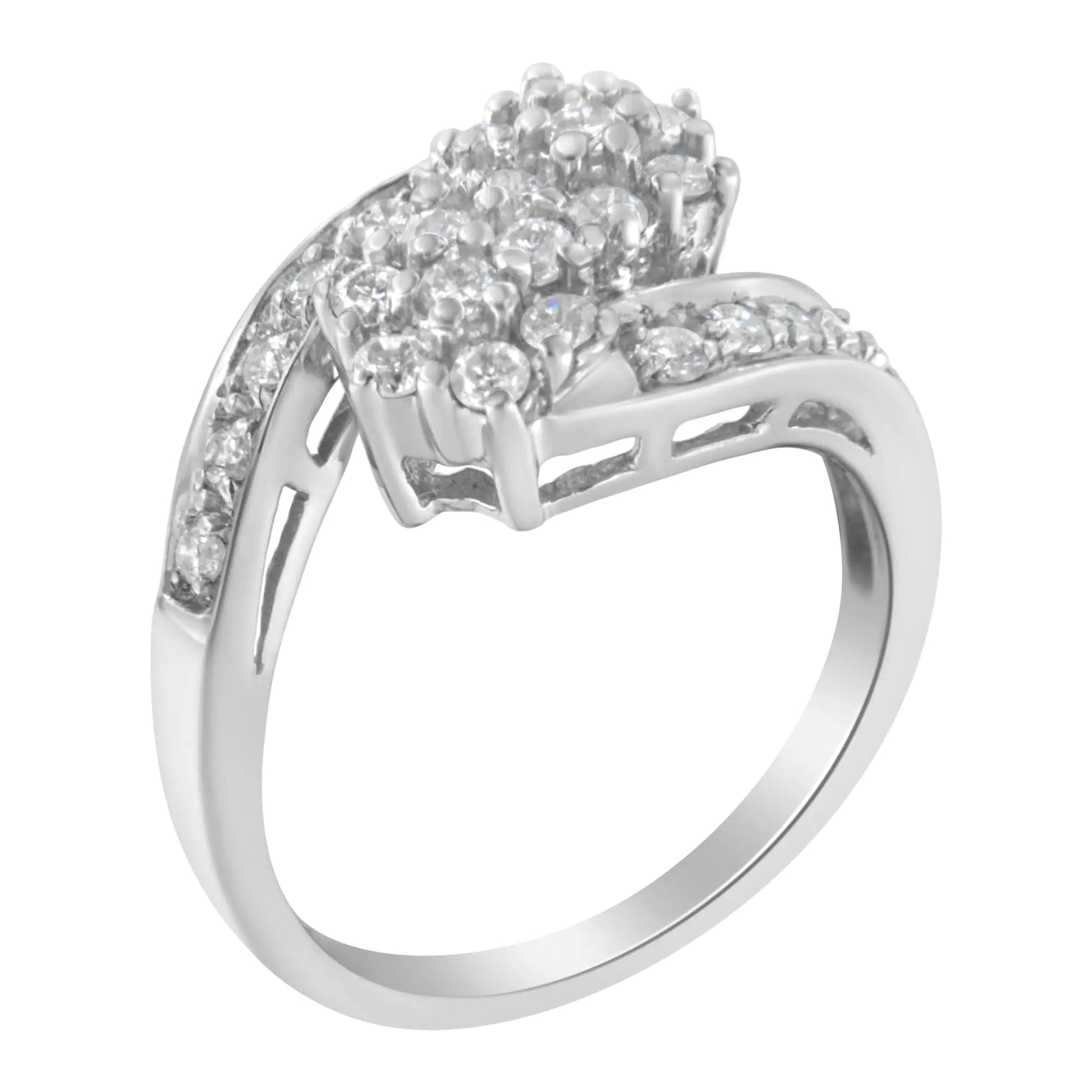 14KT White Gold Diamond Cluster Ring Band (7/8 cttw, H - I Color, I1 - I2 Clarity) - Jaazi Intl