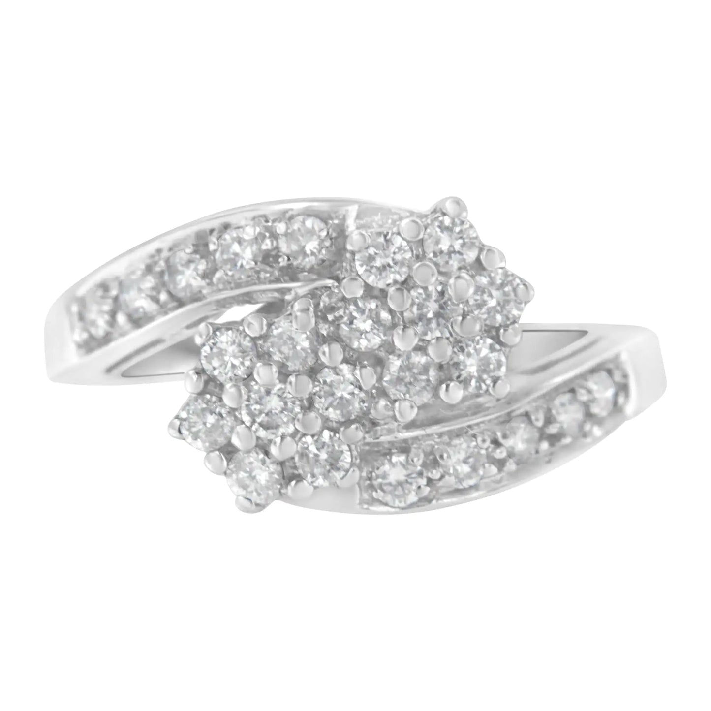 14KT White Gold Diamond Cluster Ring Band (7/8 cttw, H - I Color, I1 - I2 Clarity) - Jaazi Intl