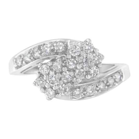 14KT White Gold Diamond Cluster Ring Band (7/8 cttw, H - I Color, I1 - I2 Clarity) - Jaazi Intl