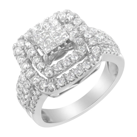 14KT White Gold Diamond Cocktail Ring (1 1/2 cttw, H - I Color, SI2 - I1 Clarity) - Jaazi Intl