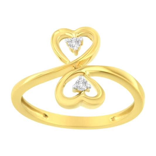 14KT Yellow Gold 1/20 ctw. Dual Heart Diamond Ring (K - L, I1 - I2) - Jaazi Intl