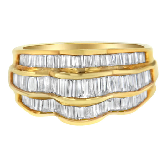 14KT Yellow Gold Diamond Multi - Row Band Ring (1 1/4 cttw, H - I Color, SI1 - SI2 Clarity) - Jaazi International