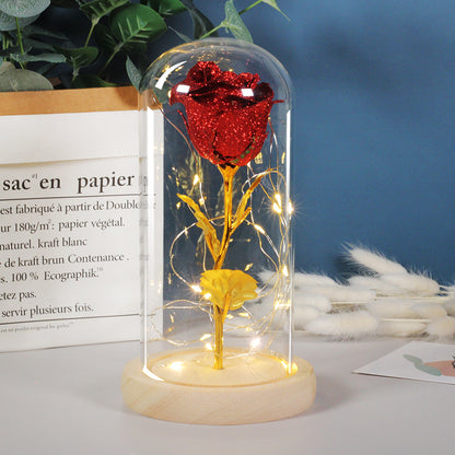 Muttertagsgeschenk, für immer verzauberte Rosenblume in Glas, LED-Licht, Heimdekoration