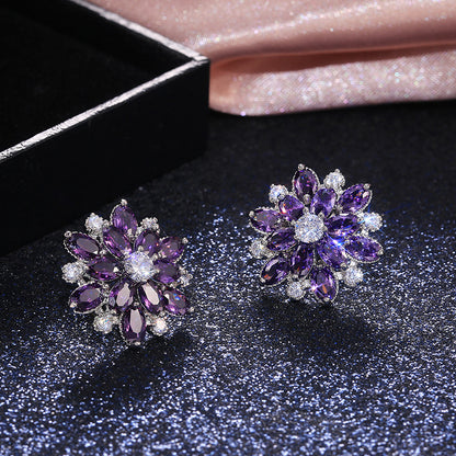 Sunflower Double-layer Zircon Women&#039;s Earrings, Fashionable Women&#039;s Copper Earrings Accessories