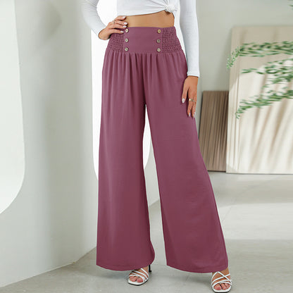 Fashion Straight Wide Leg Pants Elastic High Waist Casual Trousers For Women