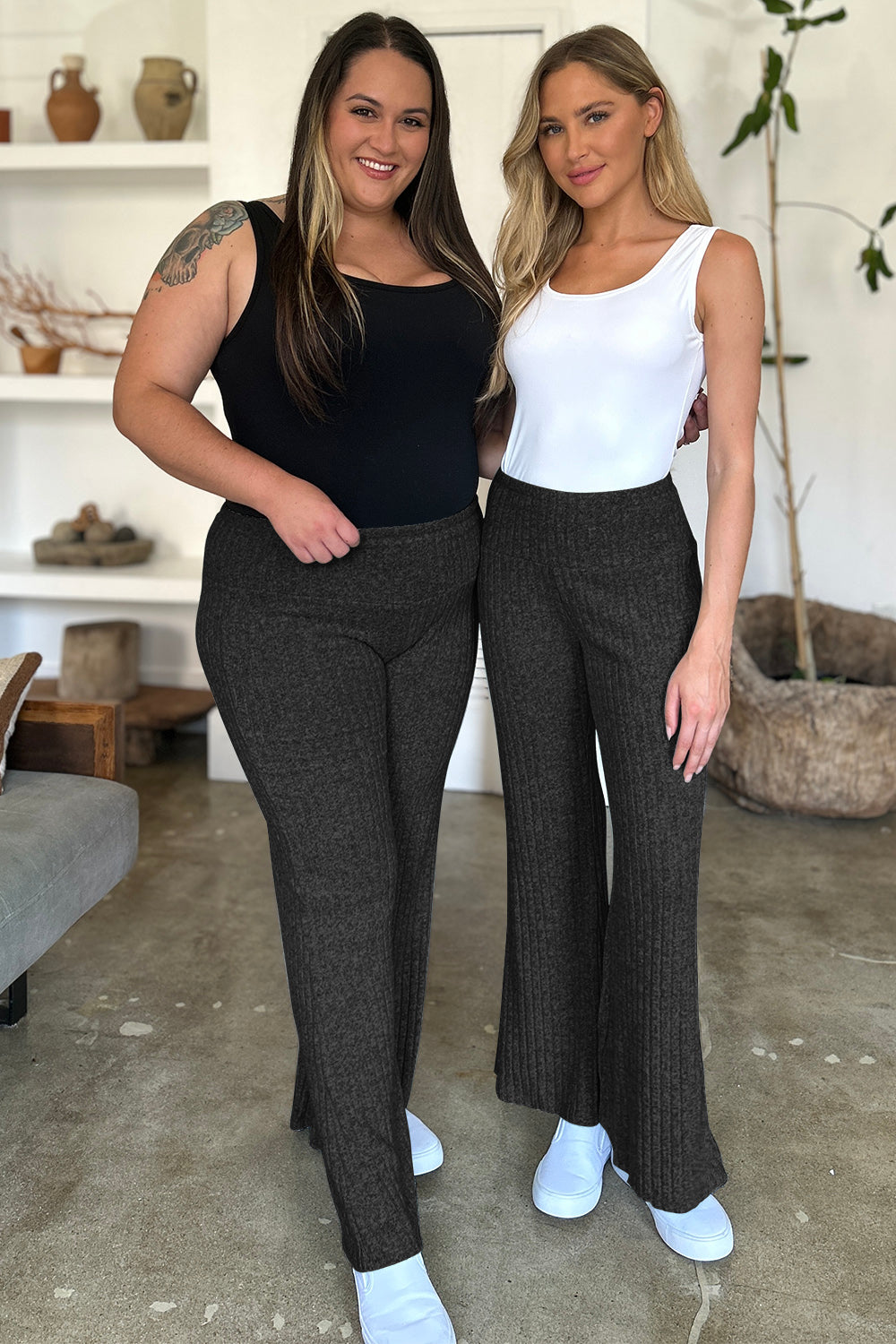 Ribbed High Waist Flare Pants