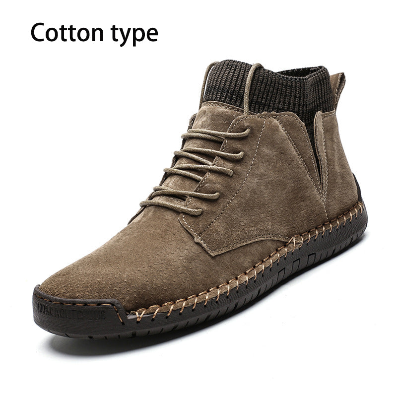 Trendy Fashion Big Yards Shoes Hand Stitching Mid-Top Men's Cotton Boots Korean Version Casual Shoes