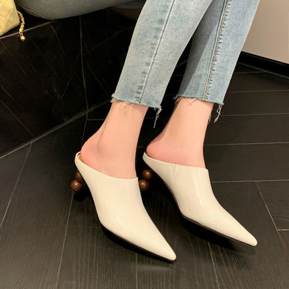 Processing time:7-15 days after placing orders  LeShion Of Chanmeb Chic Women Slippers Genuine Leather Shoes Pointed Toe Slip-ons Strange Heels Slipper Ladies  Trendy Party