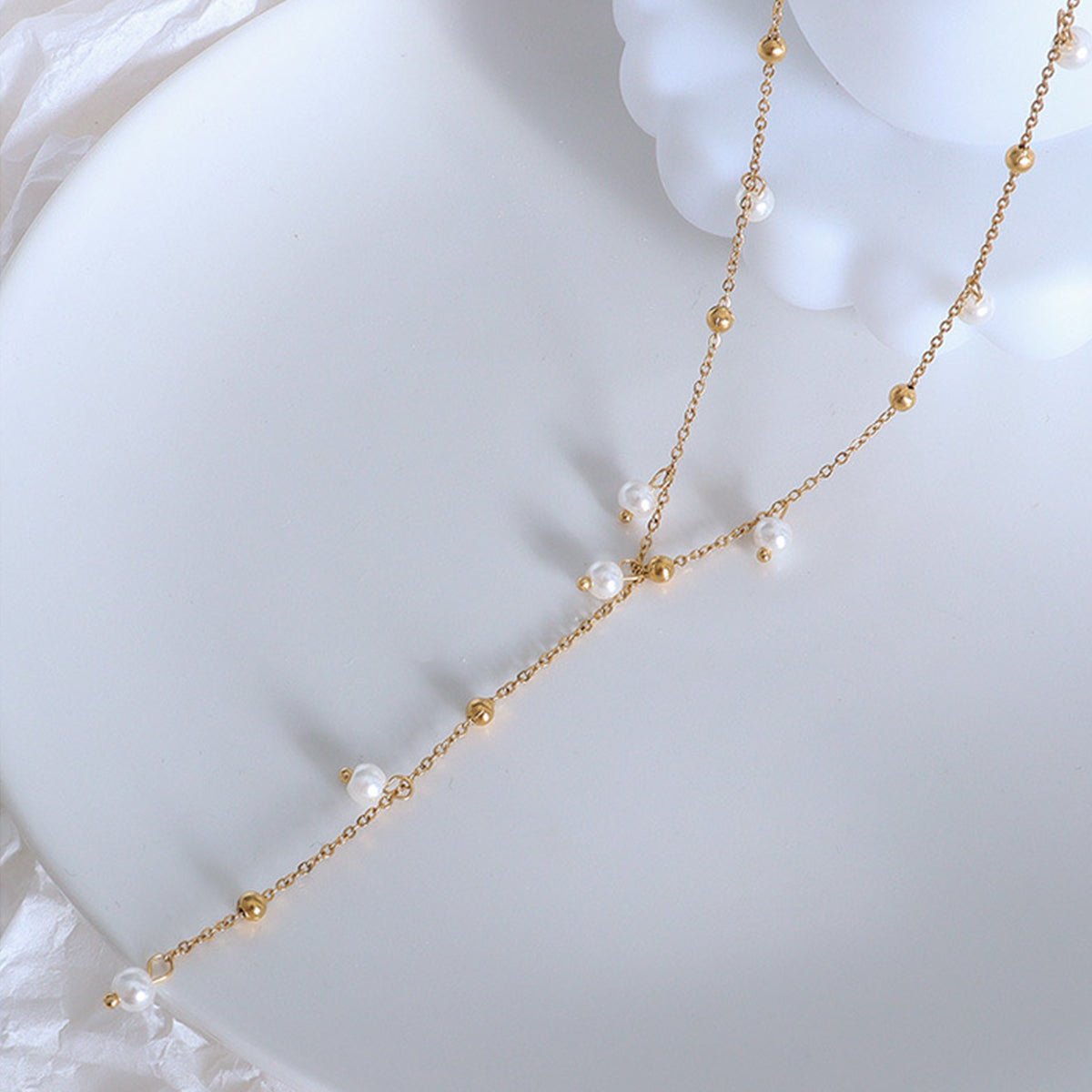 18K Gold-Plated Pearl Drop Necklace - Jaazi Intl