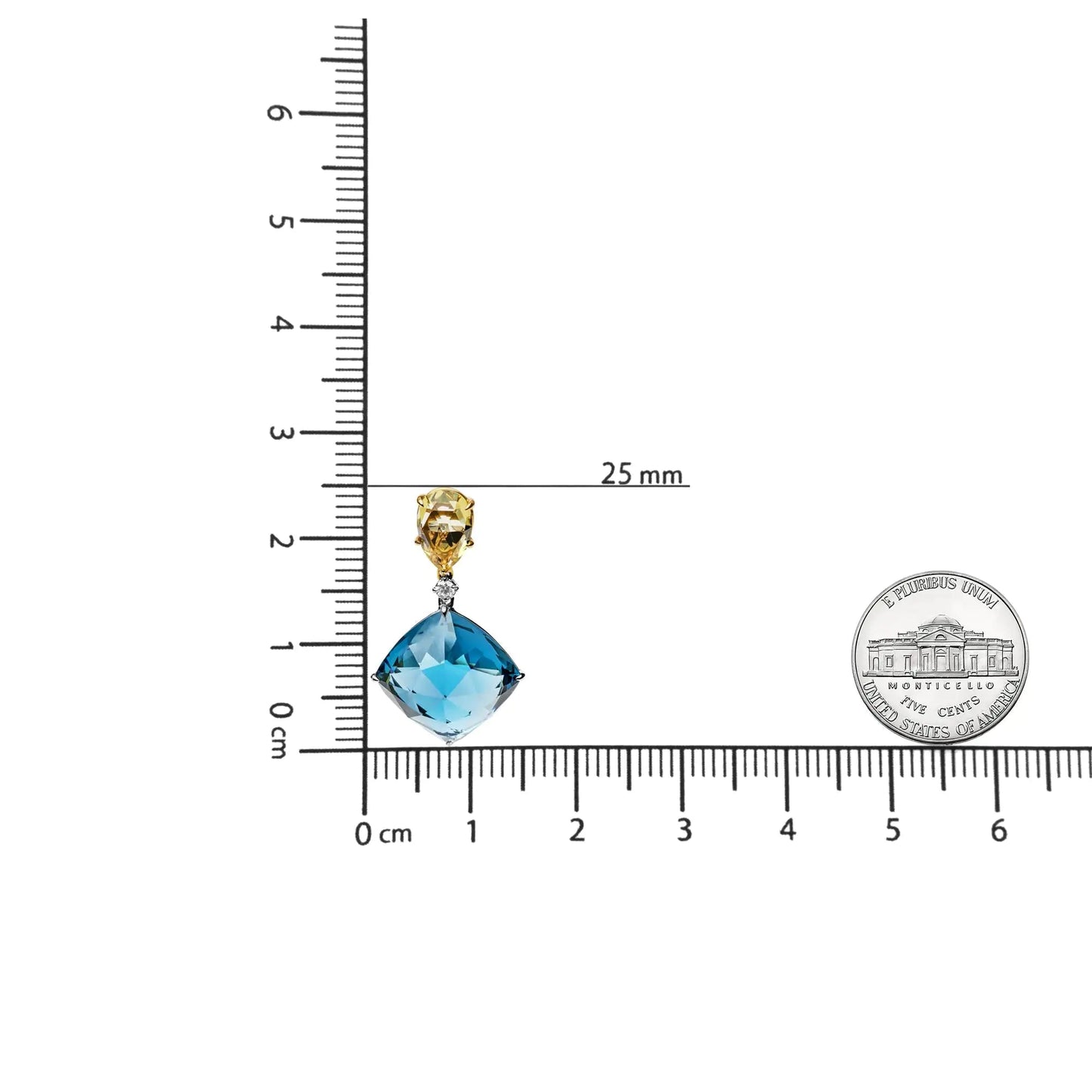 18K White and Yellow Gold 1/5 Cttw Diamond with Pear Cut Lemon Quartz, and Cushion Cut London Blue Topaz Gemstone Dangle Earring (G - H Color, SI1 - SI2 Clarity) - Jaazi Intl