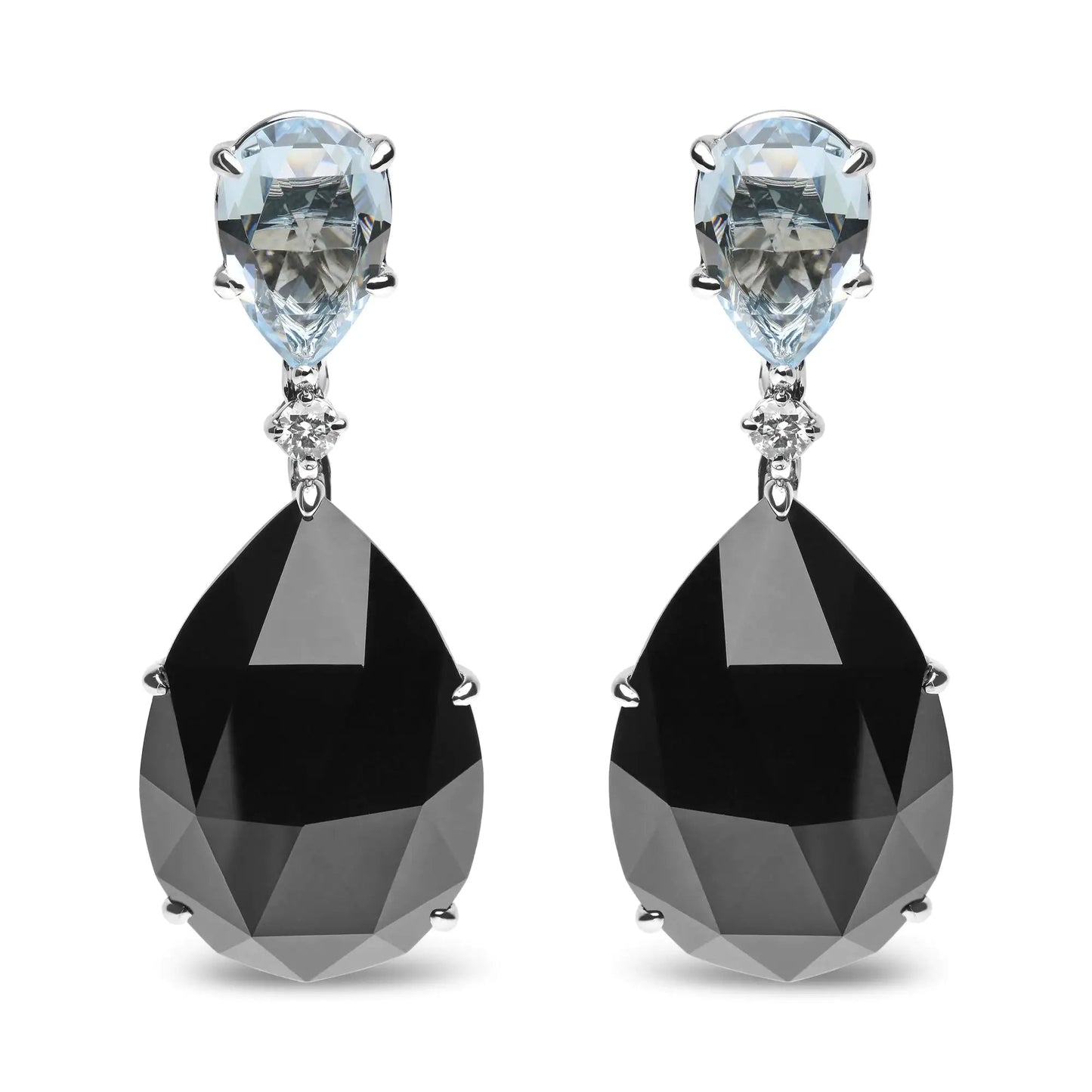 18K White Gold 1/5 Cttw Diamond with Pear Cut Sky Blue Topaz and Pear - Cut Black Onyx Gemstone Dangle Earring (G - H Color, SI1 - SI2 Clarity) - Jaazi Intl